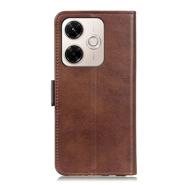 For Xiaomi Redmi 13x 4G Case Stand Cowhide Texture PU Leather Phone Cover - Brown