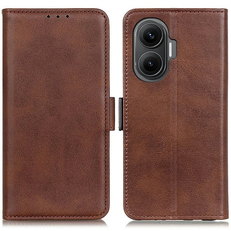 Per Xiaomi Redmi Turbo 4 Pro 5G / Poco F7 5G Custodia Stand Texture Pelle di Mucca PU - Marrone
