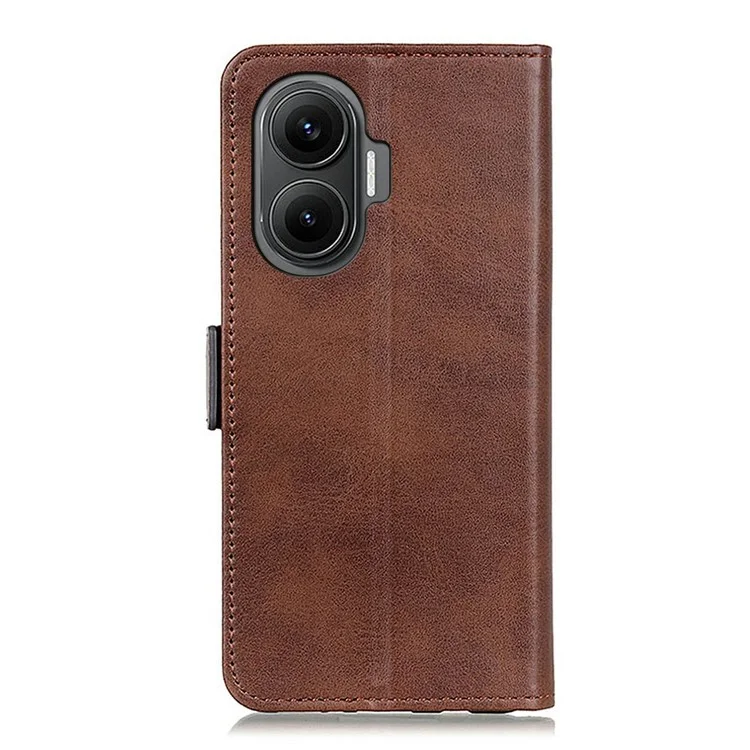 Per Xiaomi Redmi Turbo 4 Pro 5G / Poco F7 5G Custodia Stand Texture Pelle di Mucca PU - Marrone