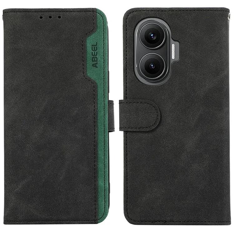 ABEEL Para Xiaomi Redmi Turbo 4 Pro 5G / Poco F7 5G Funda Cubierta de Teléfono de Cuero con Empalme de Color Bloqueo RFID - Negro