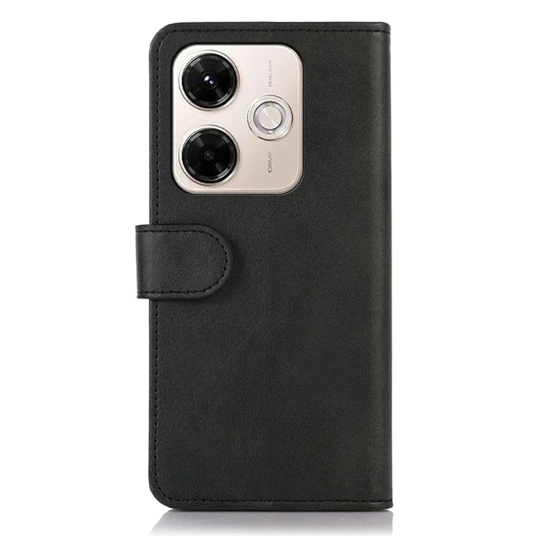 For Xiaomi Redmi 13x 4G Case Cowhide Texture Leather Wallet Phone Cover with Stand - Black