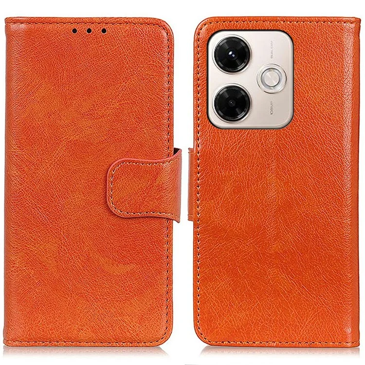 For Xiaomi Redmi 13x 4G Case Nappa Texture Split Leather Wallet Phone Cover - Orange