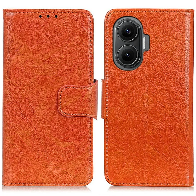 Funda de Cuero Auténtico Tipo Cartera para Xiaomi Redmi Turbo 4 Pro 5G / Poco F7 5G - Textura Nappa, Color Naranja