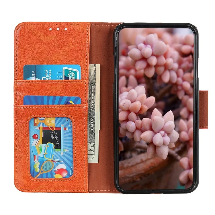 Funda de Cuero Auténtico Tipo Cartera para Xiaomi Redmi Turbo 4 Pro 5G / Poco F7 5G - Textura Nappa, Color Naranja