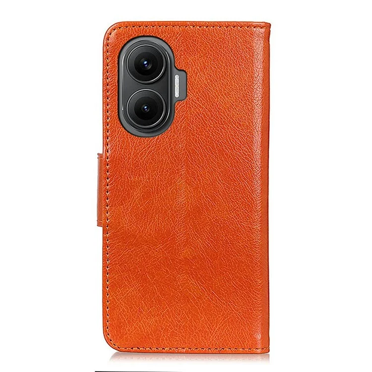 Funda de Cuero Auténtico Tipo Cartera para Xiaomi Redmi Turbo 4 Pro 5G / Poco F7 5G - Textura Nappa, Color Naranja
