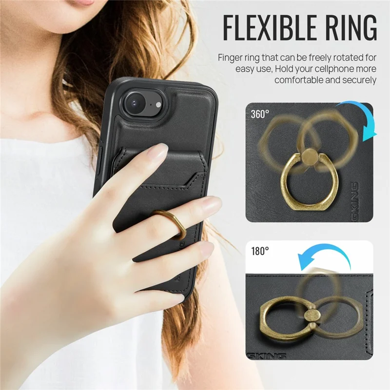 MAGKING K1 Series For iPhone 17e / 16e Magnetic Case PC + TPU + PU Phone Cover with Card Holder - Black