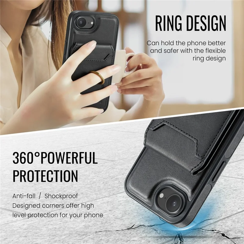 MAGKING K1 Series For iPhone 17e / 16e Magnetic Case PC + TPU + PU Phone Cover with Card Holder - Black
