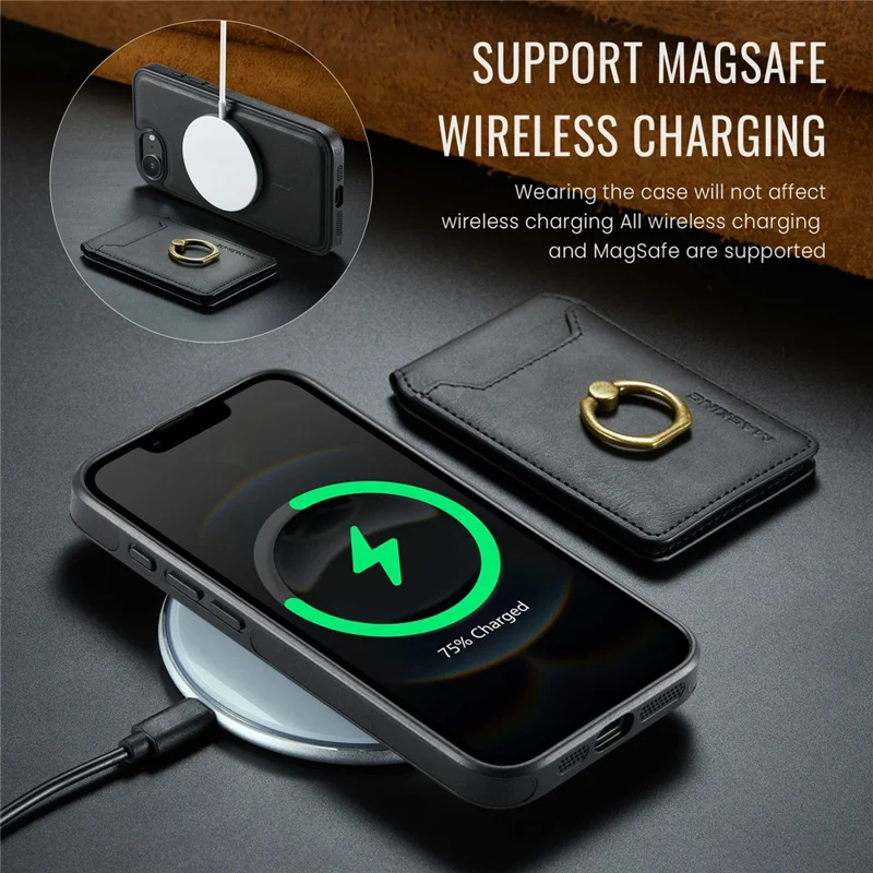 MAGKING K1 Series For iPhone 17e / 16e Magnetic Case PC + TPU + PU Phone Cover with Card Holder - Black