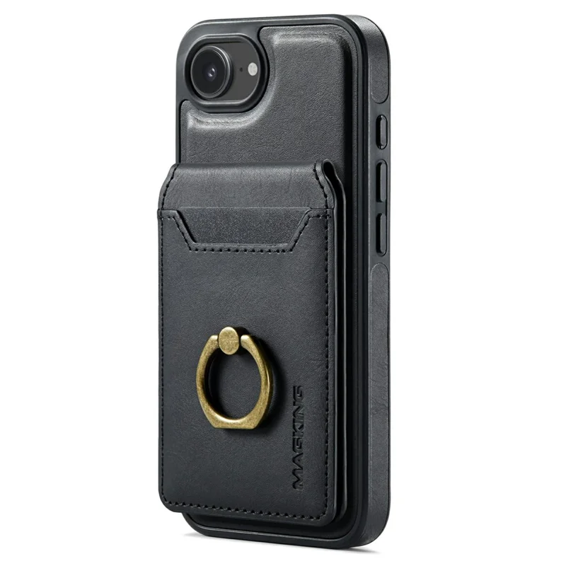 MAGKING K1 Series For iPhone 17e / 16e Magnetic Case PC + TPU + PU Phone Cover with Card Holder - Black