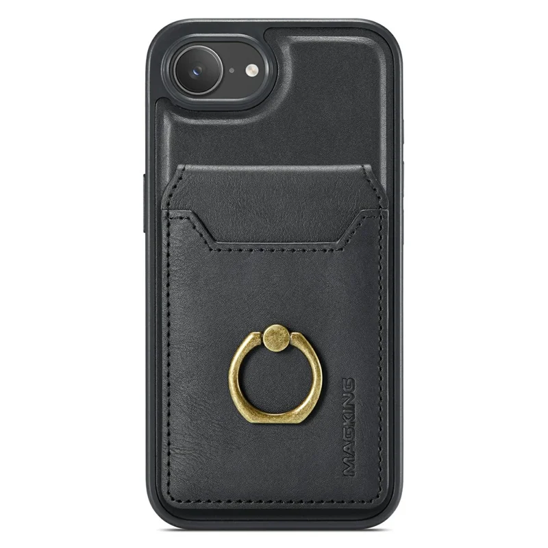 MAGKING K1 Series For iPhone 17e / 16e Magnetic Case PC + TPU + PU Phone Cover with Card Holder - Black