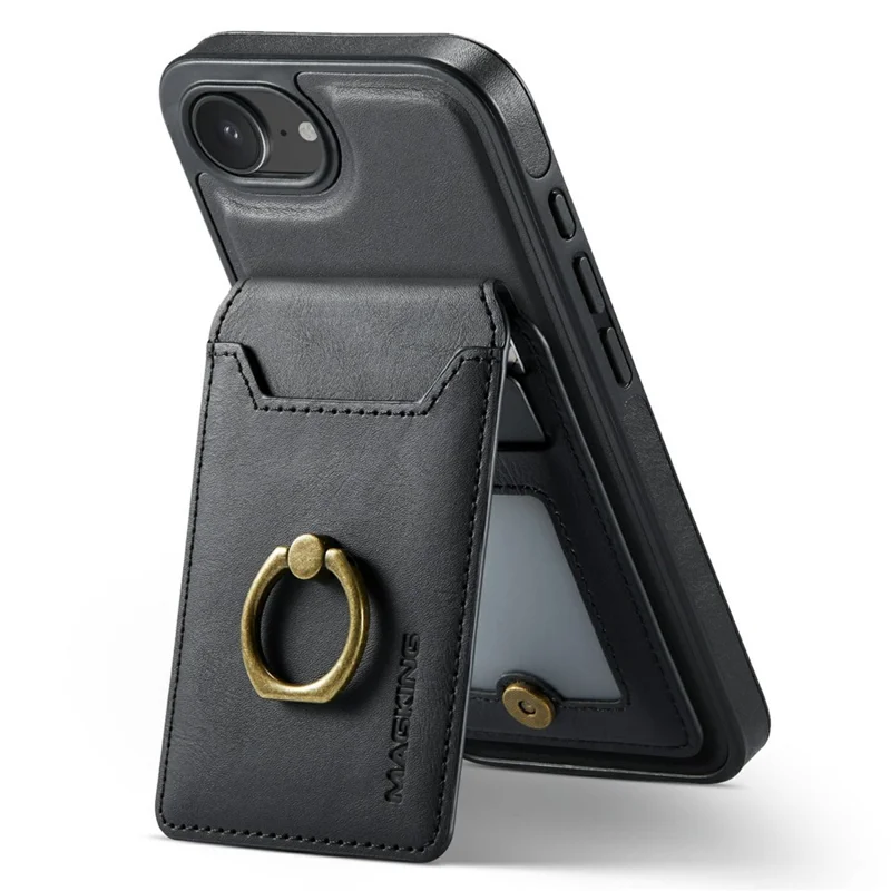 MAGKING K1 Series For iPhone 17e / 16e Magnetic Case PC + TPU + PU Phone Cover with Card Holder - Black