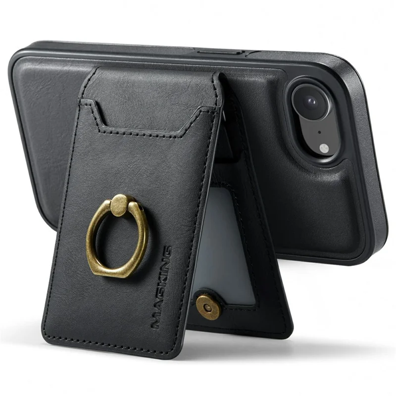 MAGKING K1 Series For iPhone 17e / 16e Magnetic Case PC + TPU + PU Phone Cover with Card Holder - Black