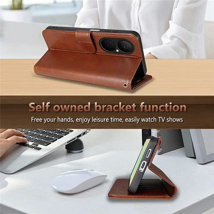 AZNS For Huawei Enjoy 80 Case Anti-Scratch PU Leather Stand Wallet Phone Cover - Brown