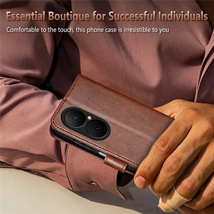 AZNS For Huawei Enjoy 80 Case Anti-Scratch PU Leather Stand Wallet Phone Cover - Brown