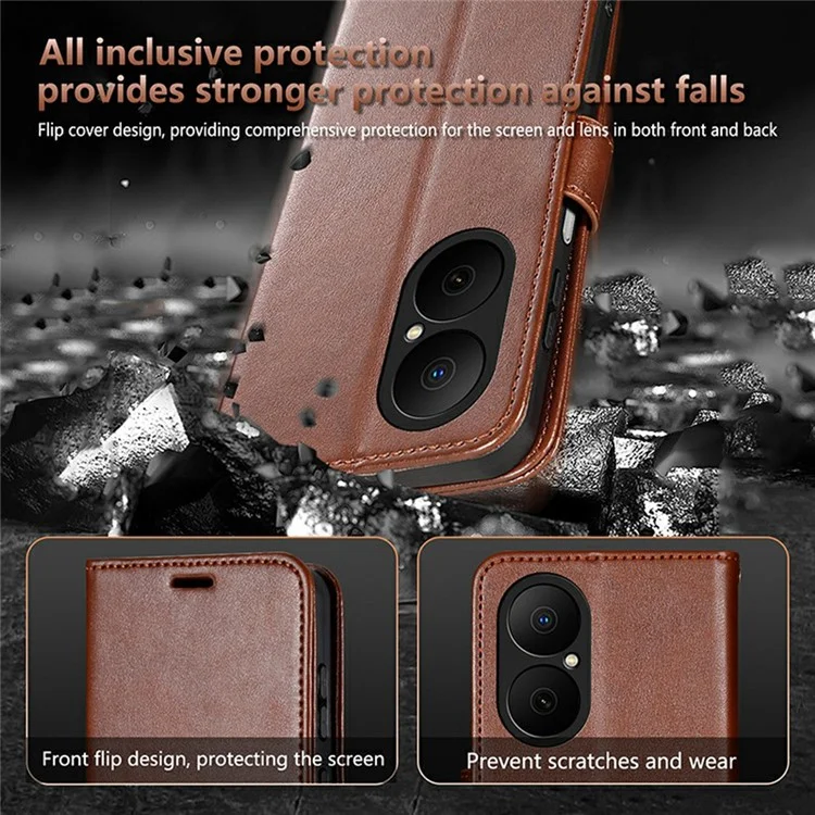 AZNS For Huawei Enjoy 80 Case Anti-Scratch PU Leather Stand Wallet Phone Cover - Brown