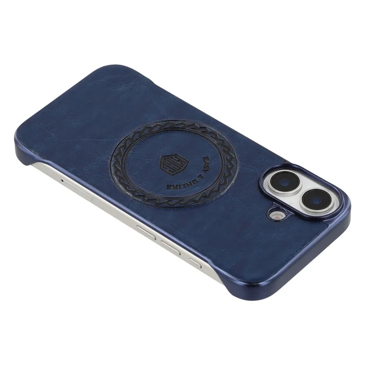 KIGC For iPhone 16 Magnetic Case Electroplating PC + PU Phone Back Cover - Blue