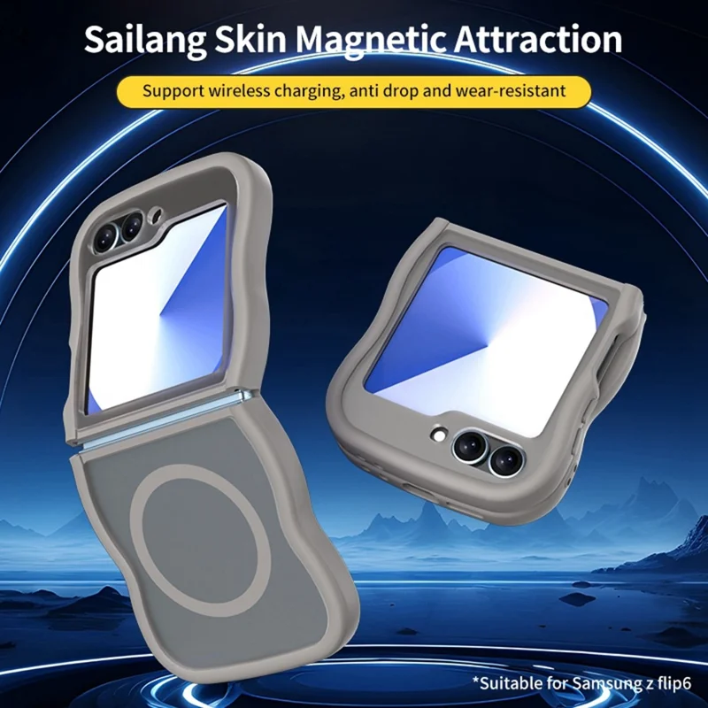 Phone Case for Samsung Galaxy Z Flip7 FE 5G / Z Flip6 5G / Flip5 5G Compatible with MagSafe TPU + PC Back Cover Skin Touch Wave Shape - Grey
