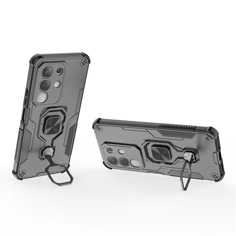 For vivo Y29 4G  /  T4x 5G Case Rotatable Ring Kickstand PC + TPU Shockproof Phone Cover - Black