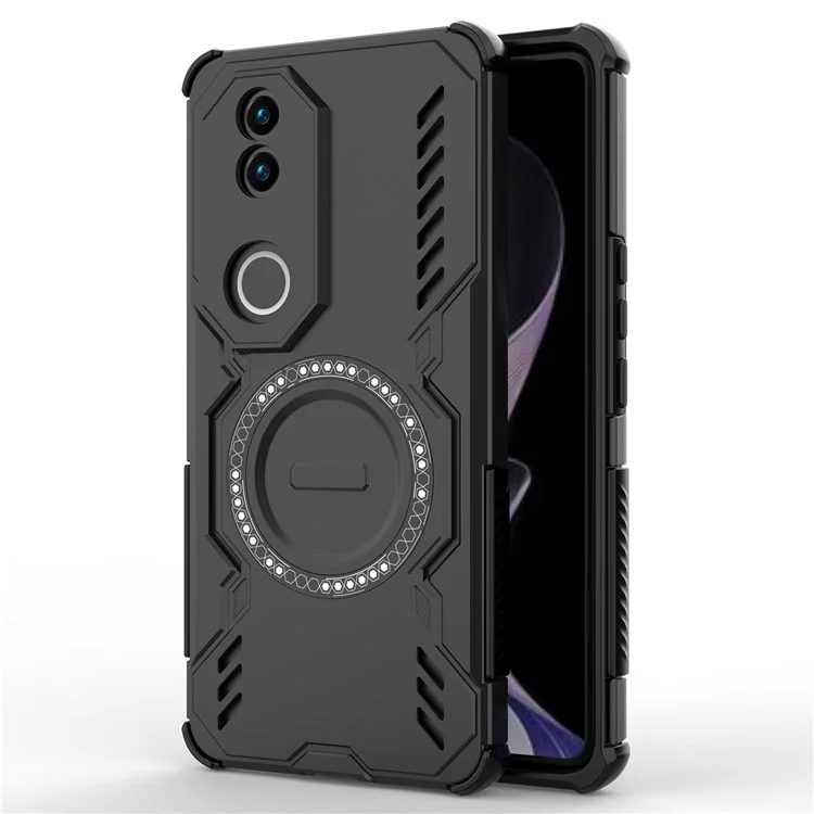 For vivo V50 5G Magnetic Case Butterfly Armor Hollow Heat Dissipation PC + TPU Phone Cover - Black