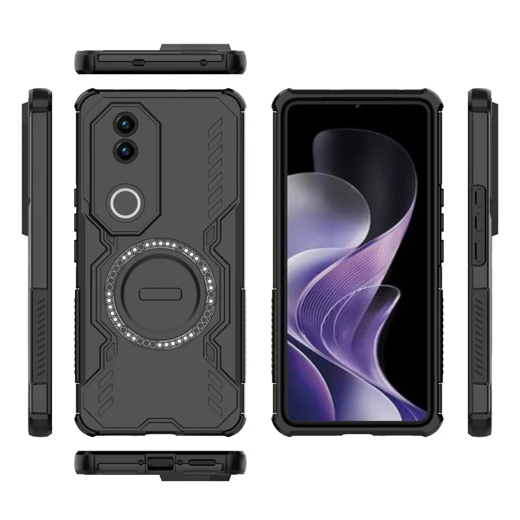 For vivo V50 5G Magnetic Case Butterfly Armor Hollow Heat Dissipation PC + TPU Phone Cover - Black