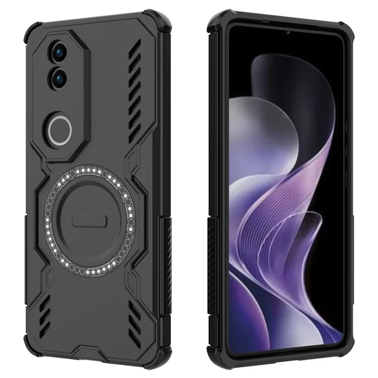 For vivo V50 5G Magnetic Case Butterfly Armor Hollow Heat Dissipation PC + TPU Phone Cover - Black