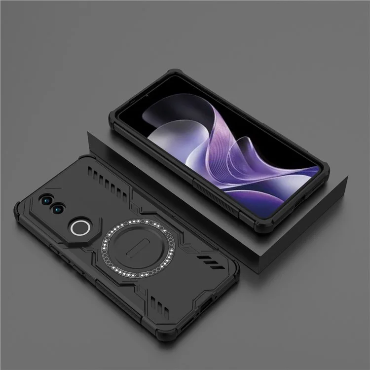 For vivo V50 5G Magnetic Case Butterfly Armor Hollow Heat Dissipation PC + TPU Phone Cover - Black