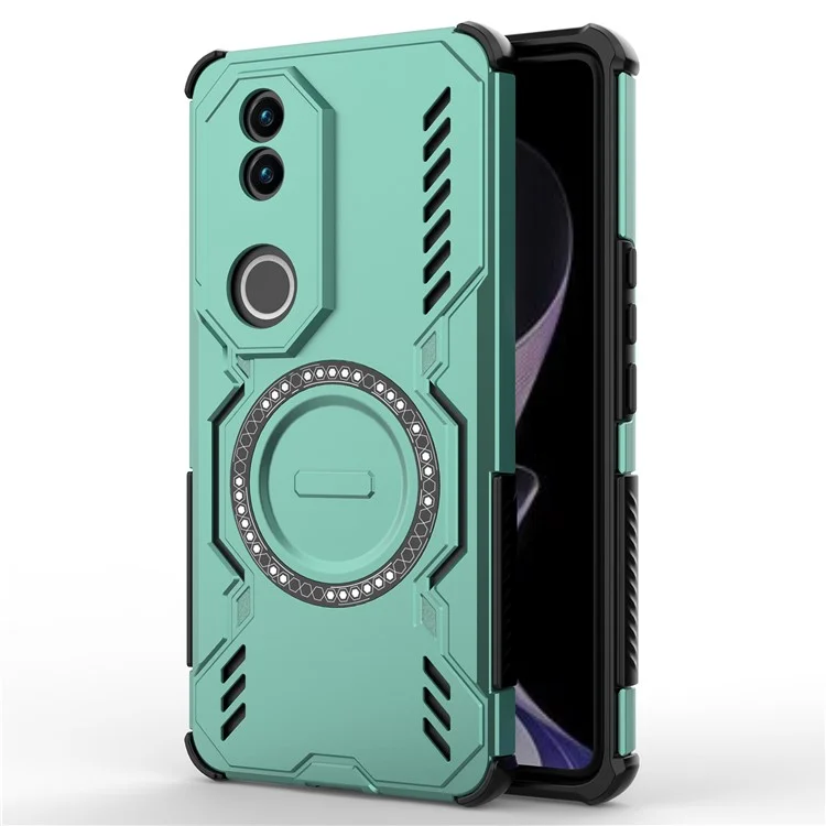 For vivo V50 5G Magnetic Case Butterfly Armor Hollow Heat Dissipation PC + TPU Phone Cover - Green