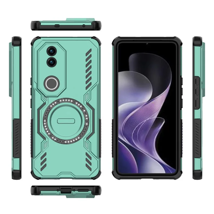 For vivo V50 5G Magnetic Case Butterfly Armor Hollow Heat Dissipation PC + TPU Phone Cover - Green