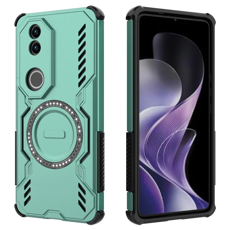 For vivo V50 5G Magnetic Case Butterfly Armor Hollow Heat Dissipation PC + TPU Phone Cover - Green