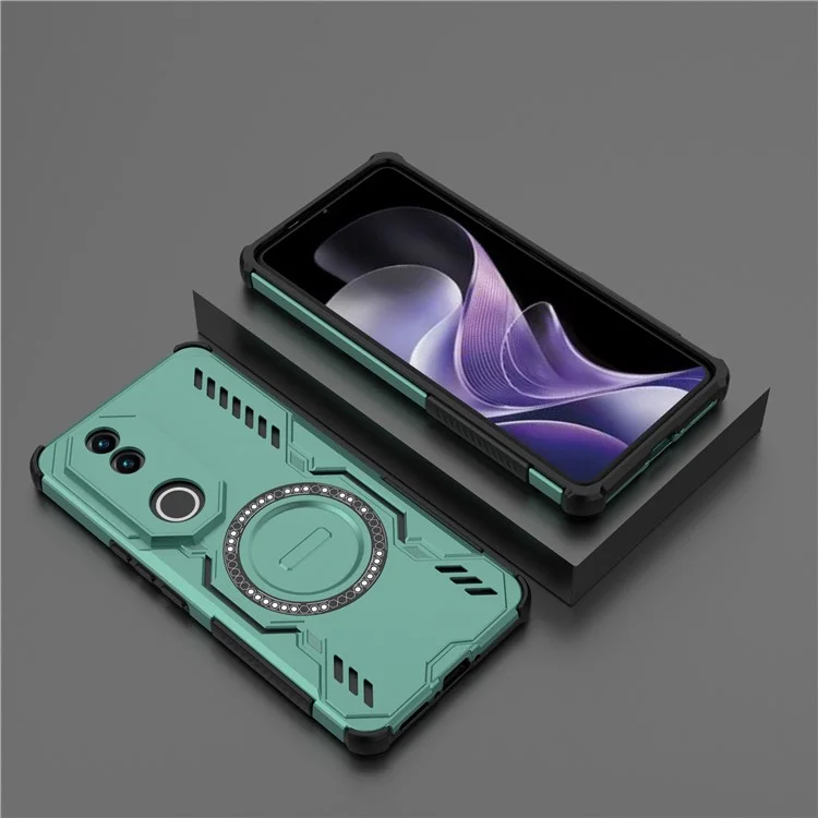 For vivo V50 5G Magnetic Case Butterfly Armor Hollow Heat Dissipation PC + TPU Phone Cover - Green