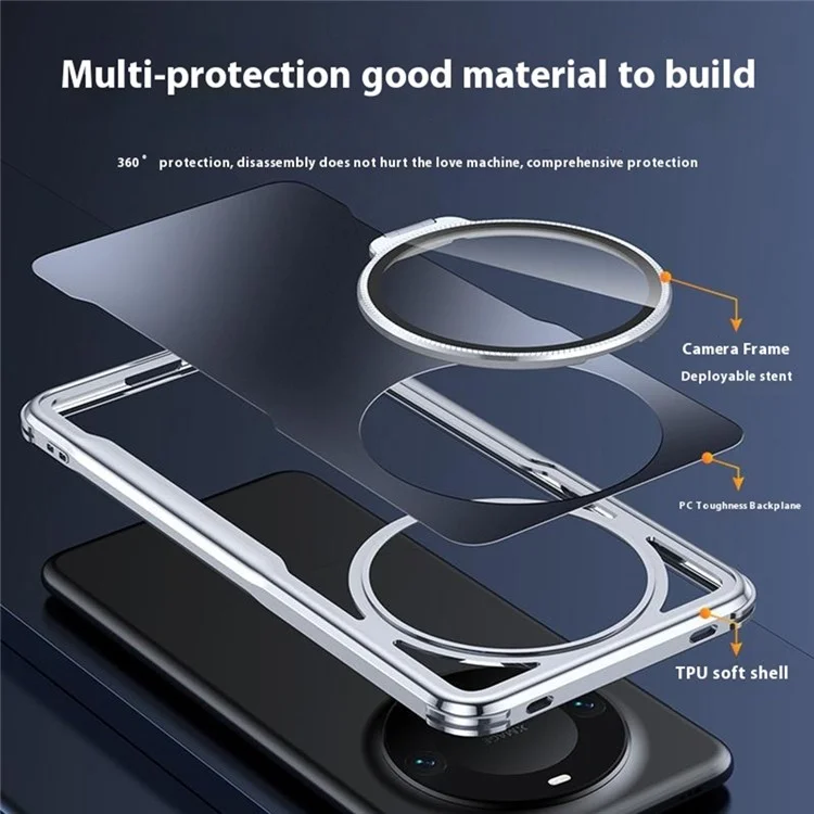 Für Huawei Mate 60 Pro+ / 60 Pro Handyhülle Stoßfest TPU PC Rückseite mit Objektivständer - Schwarz