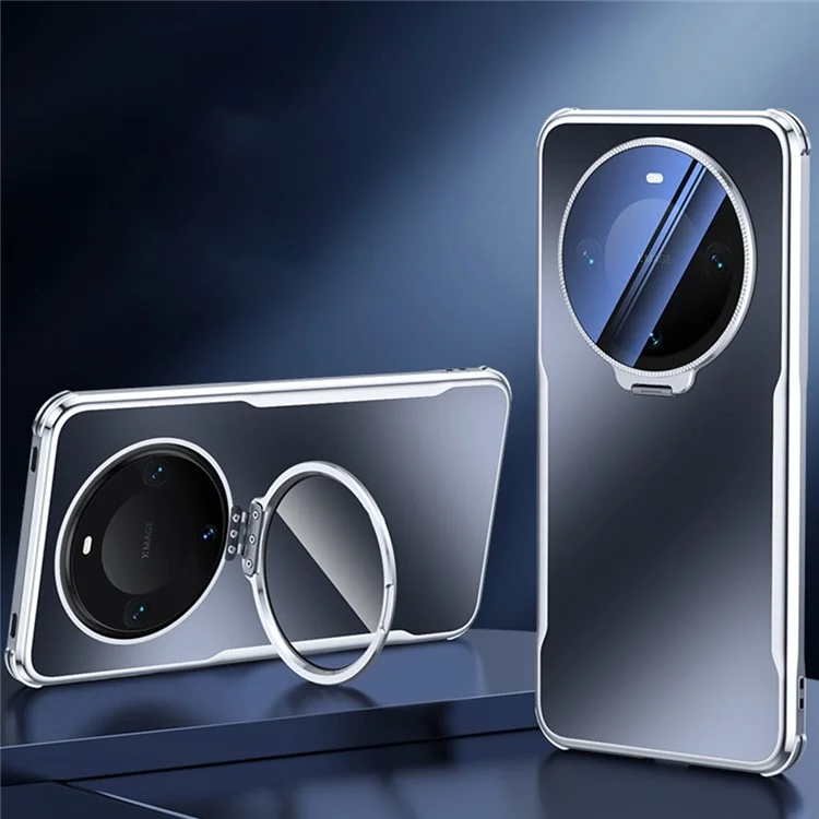 For Huawei Mate 60 Phone Case Shockproof TPU PC Back Cover with Lens Kickstand - Black