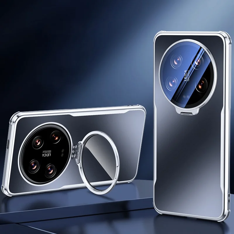 For Xiaomi 14 Ultra Phone Case Shockproof TPU PC Back Cover with Lens Kickstand - Black