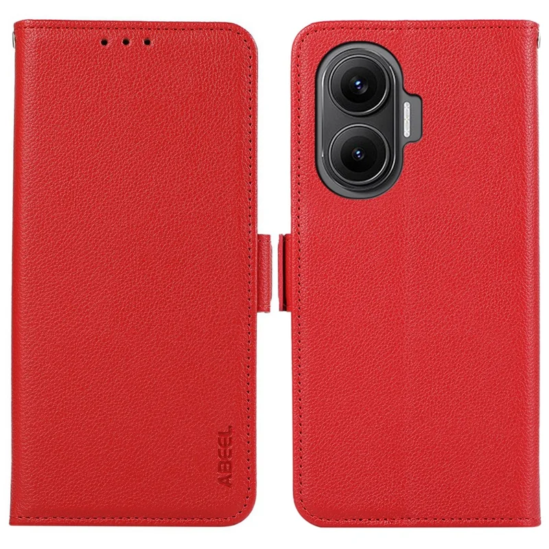 ABEEL For Xiaomi Redmi Turbo 4 Pro 5G  /  Poco F7 5G Case Litchi Texture Leather RFID Blocking Phone Cover - Red