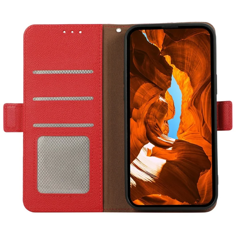 ABEEL For Xiaomi Redmi Turbo 4 Pro 5G  /  Poco F7 5G Case Litchi Texture Leather RFID Blocking Phone Cover - Red