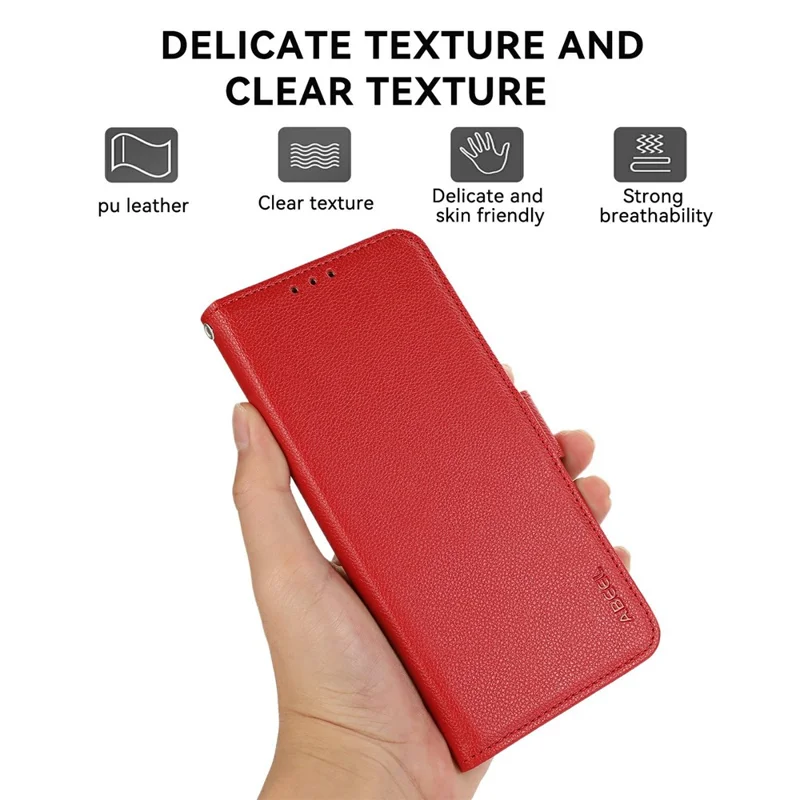 ABEEL For Xiaomi Redmi Turbo 4 Pro 5G  /  Poco F7 5G Case Litchi Texture Leather RFID Blocking Phone Cover - Red