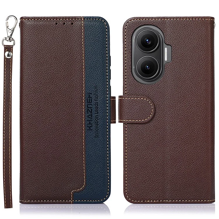 KHAZNEH Funda de cuero PU con bloqueo RFID para Xiaomi Redmi Turbo 4 Pro 5G / Poco F7 5G - Marrón