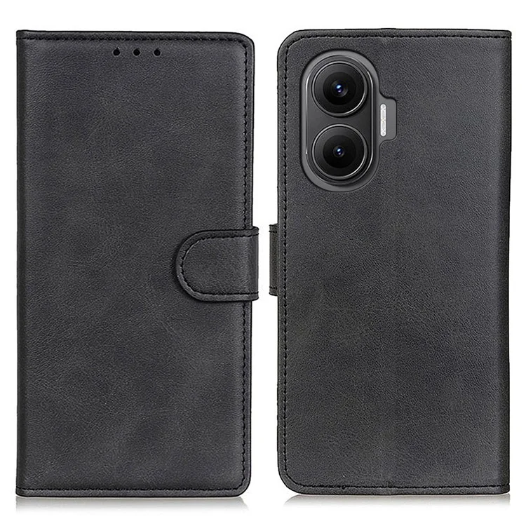 Funda de cuero auténtico con textura de piel de vaca para Xiaomi Redmi Turbo 4 Pro 5G / Poco F7 5G - Cartera con soporte para teléfono - Negro
