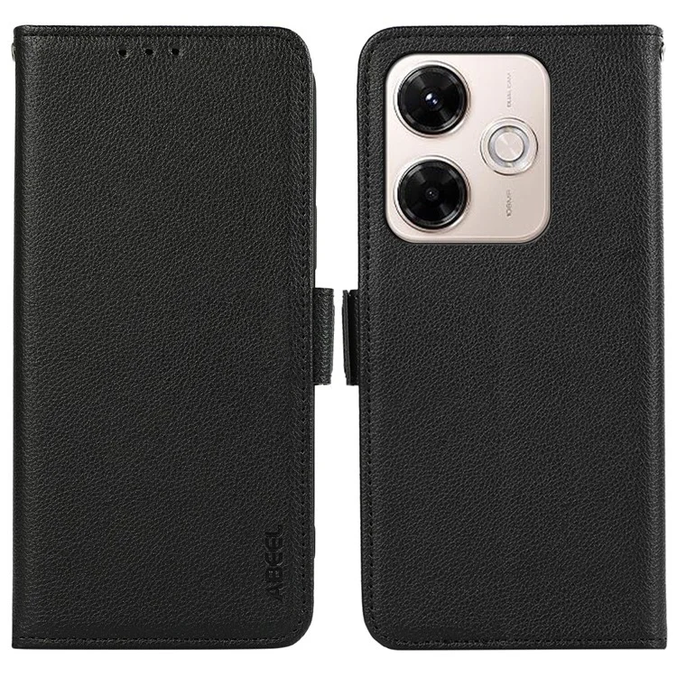 Capa ABEEL para Xiaomi Redmi 13x 4G com Textura de Couro Estilo Lichia, Bloqueio RFID - Preto