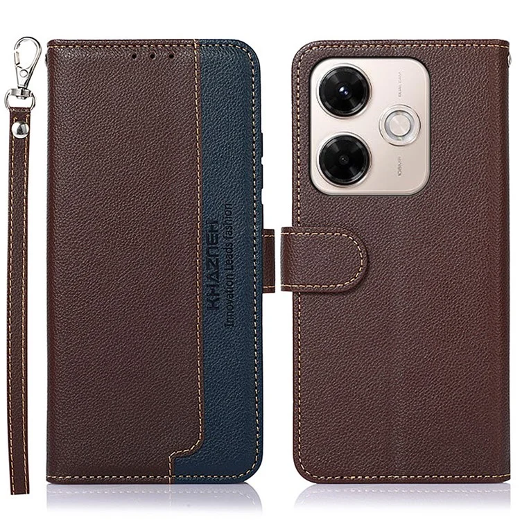 Capa KHAZNEH para Xiaomi Redmi 13x 4G com Carteira Bloqueadora de RFID em Couro PU - Marrom