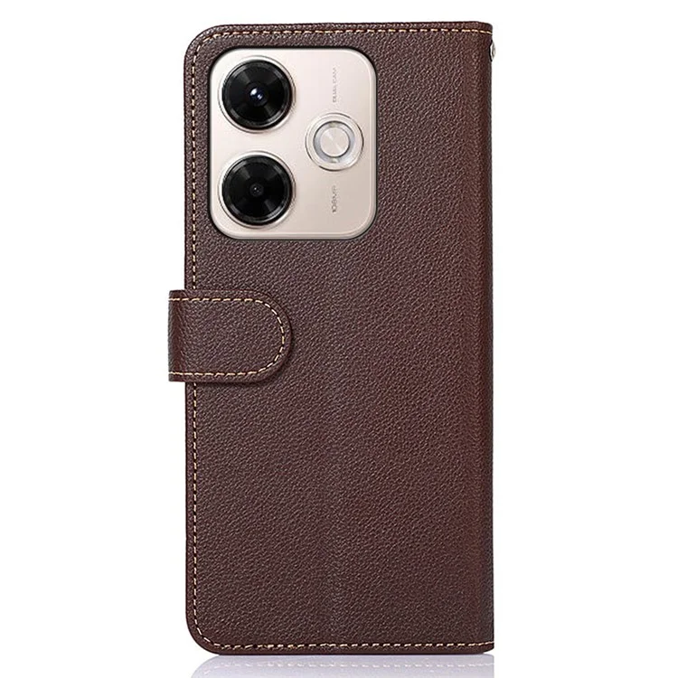 Capa KHAZNEH para Xiaomi Redmi 13x 4G com Carteira Bloqueadora de RFID em Couro PU - Marrom
