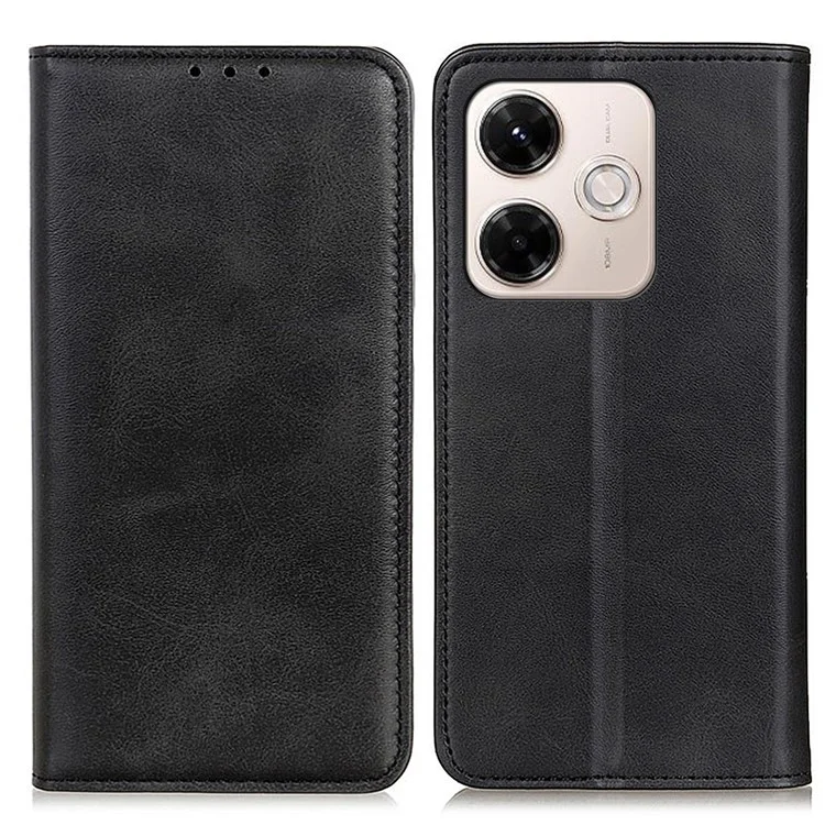Capa de Couro Dividido para Xiaomi Redmi 13x 4G com Carteira Flip - Preto
