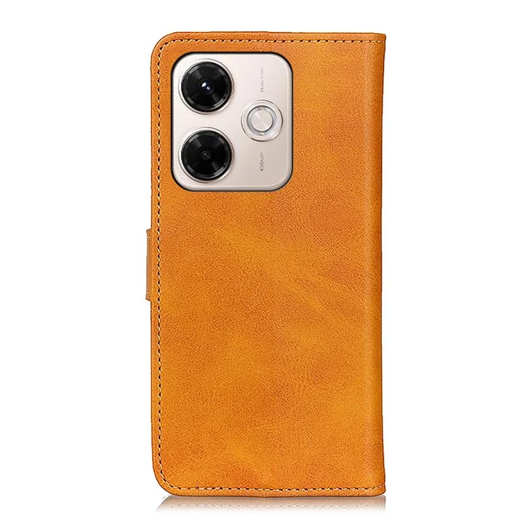 Capa de Couro Legítimo para Xiaomi Redmi 13x 4G - Carteira com Textura de Couro de Vaca, Suporte para Celular - Marrom