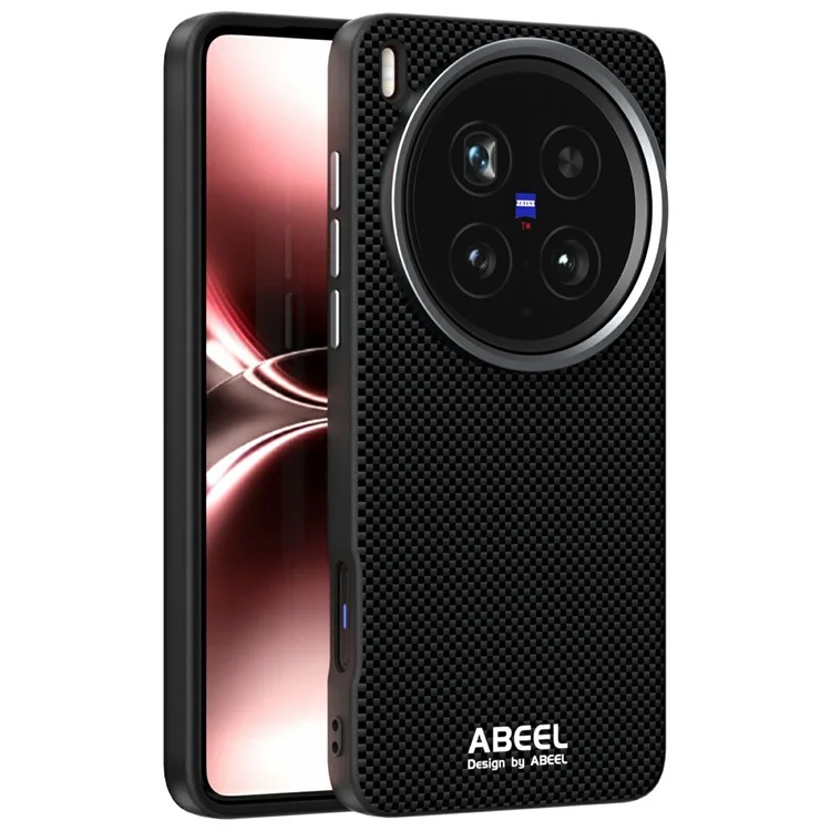 Чехол ABEEL для vivo X200 Ultra 5G, совместимый с MagSafe, из поликарбоната, ТПУ, алюминиевого сплава и кожи с принтом - Черный
