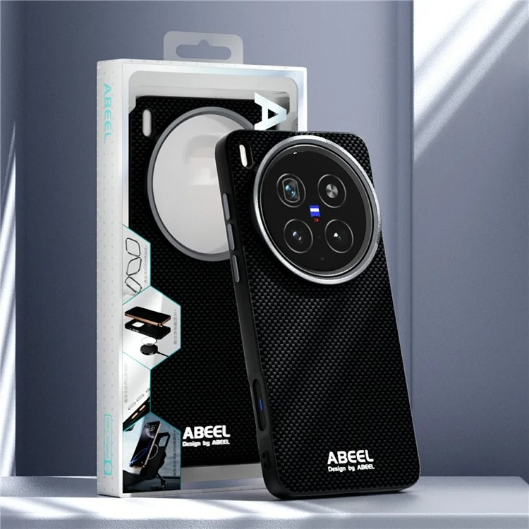 Чехол ABEEL для vivo X200 Ultra 5G, совместимый с MagSafe, из поликарбоната, ТПУ, алюминиевого сплава и кожи с принтом - Черный