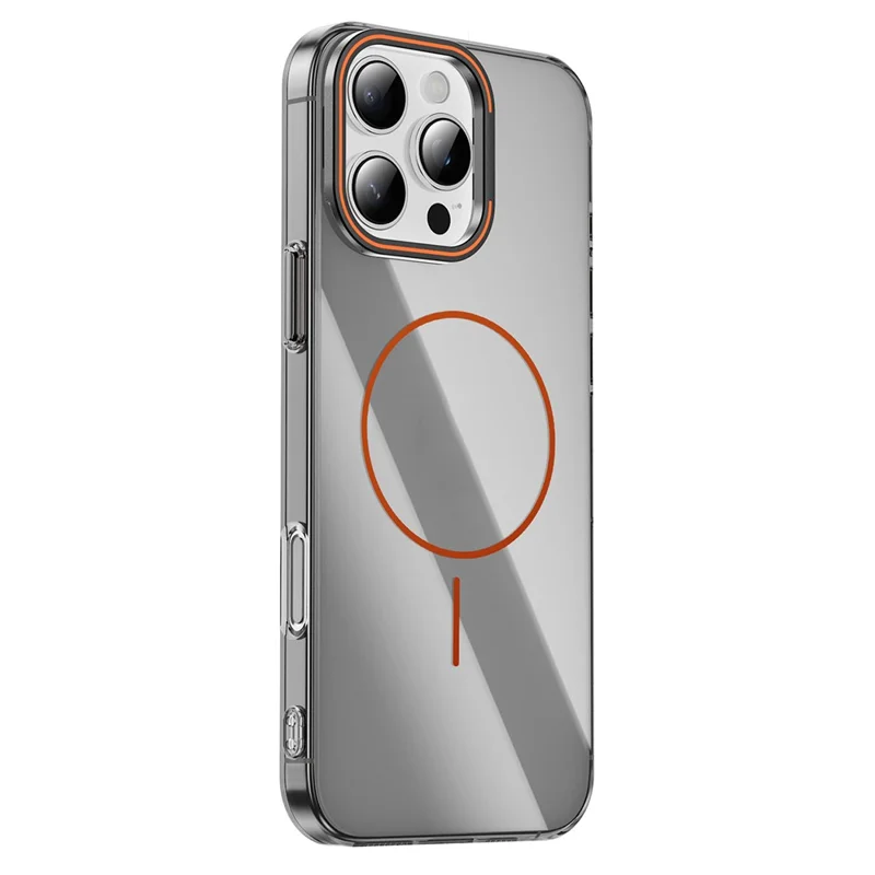 For iPhone 16 Pro Max Case Compatible with MagSafe Lens Frame Kickstand Clear PC Phone Cover - Transparent Black