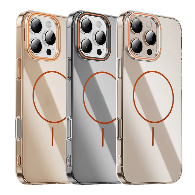 For iPhone 16 Pro Max Case Compatible with MagSafe Lens Frame Kickstand Clear PC Phone Cover - Transparent Black