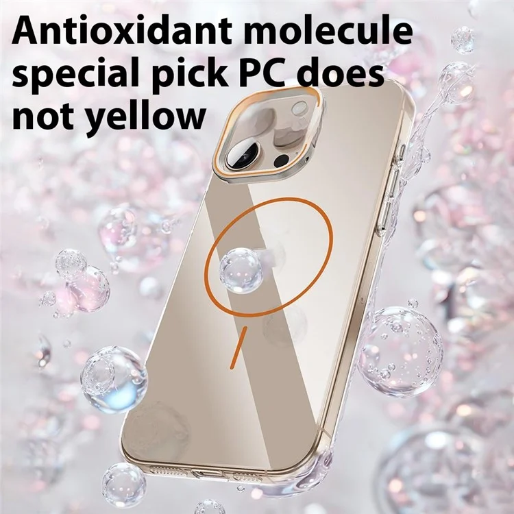 Funda para iPhone 16 Pro Compatible con MagSafe con Marco de Lente y Soporte Plegable - Transparente Dorado