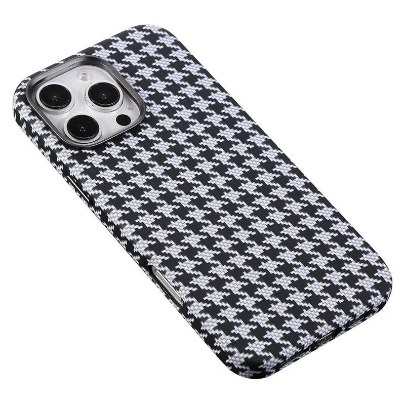 For iPhone 16 Pro Magnetic Case Houndstooth Pattern Leather + PC Phone Cover - White