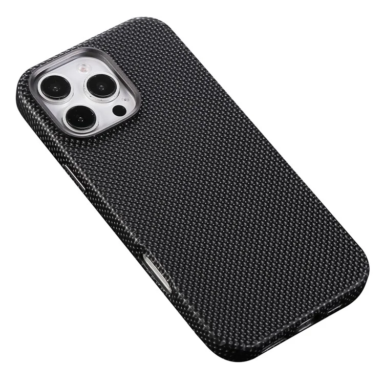 Für iPhone 16 Pro Max Magnetische Hülle Diamant-Textur Leder + PC Handyhülle - Schwarz
